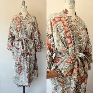 Vintage 1960s 1970s Robe with Pockets, Roytex Terrycloth Housecoat, Tiki Brown